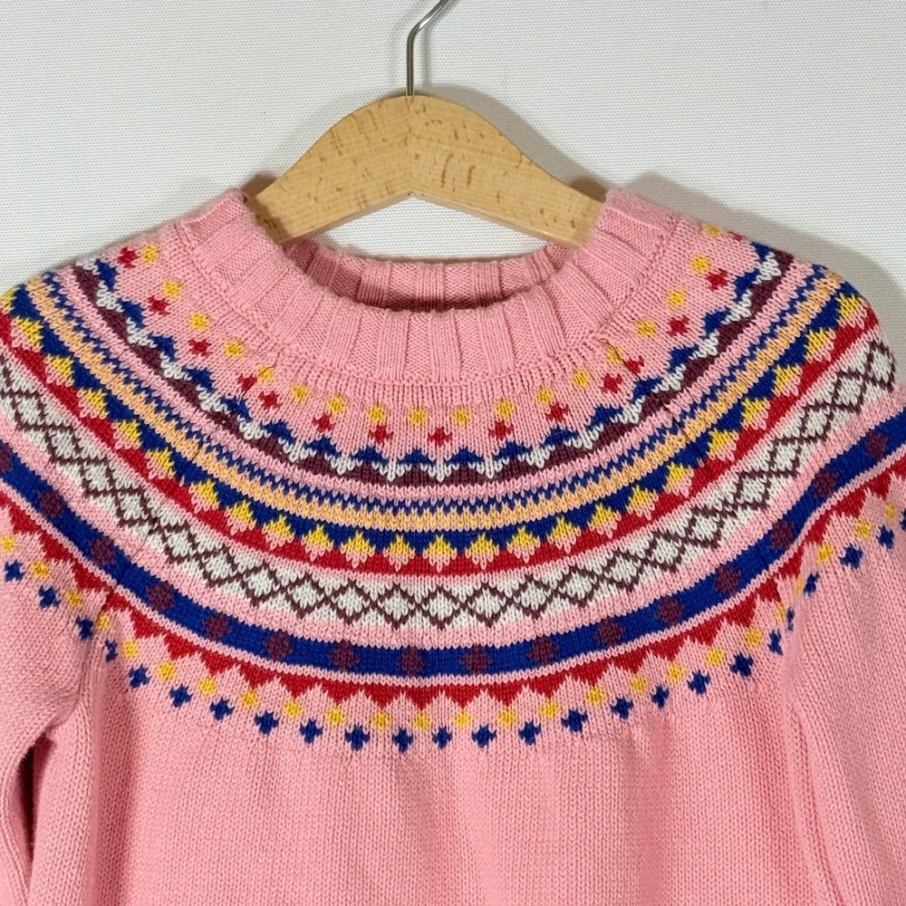Hanna Andersson Girls 110 5 Sweater Fair Isle Pink‎ Knit Pullover Coquette Sweet